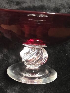 Vintage Cranberry Bubble Swirl Stem Art Glass Pedestal Bowl 12"
